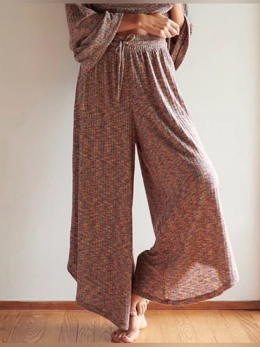 Daily Practice Space Dye Flounce Wide Leg Pants